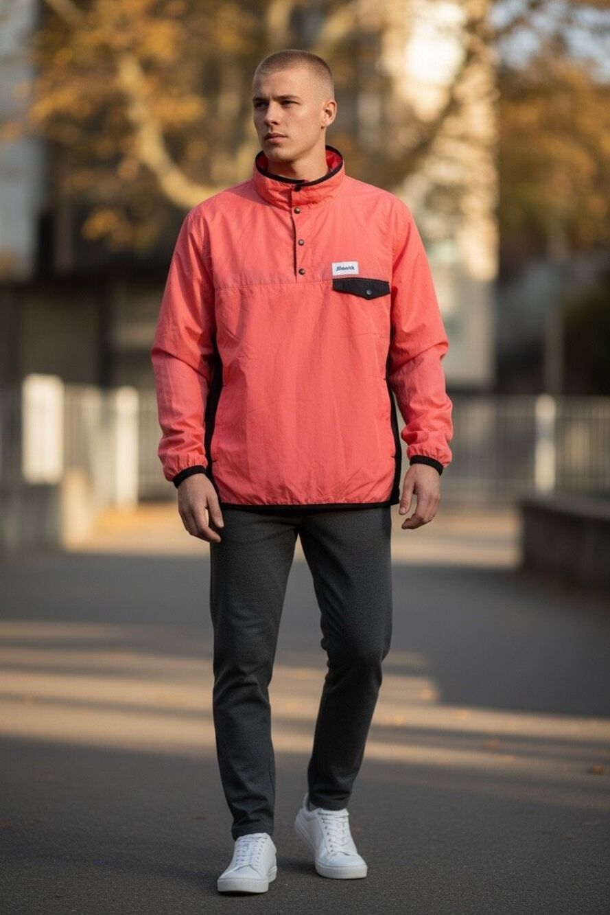 ✨Jiberish Men’s Windbreaker Coral & Black Sz Large Jacket✨